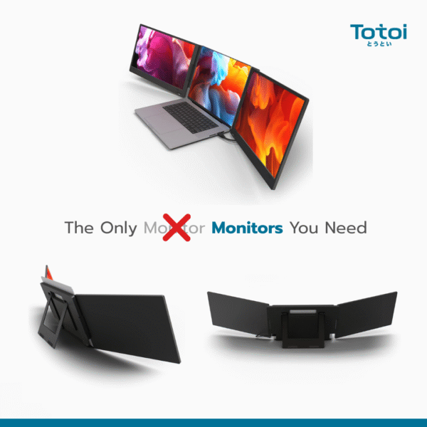 TOTOI Dual Pro Monitor - จอเสริมโน้ตบุ๊ก 2 จอ พกพาได้ 15.6 นิ้ว ใช้ได้กับ Mac/Windows จอพับได้ - Aluminium แข็งแรงเบา
